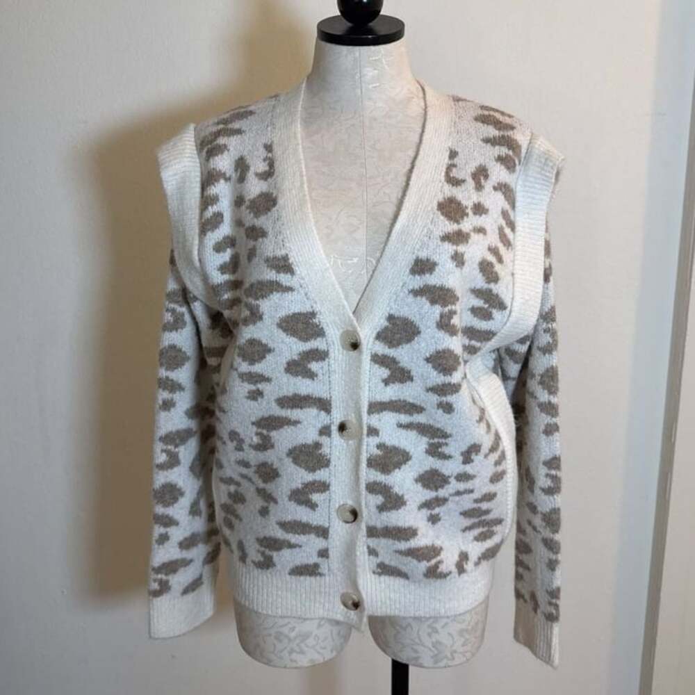 Mystree Leopard Print Button-Up Cardigan